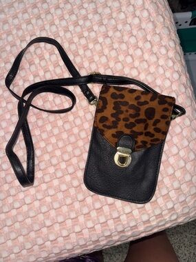Leopard Print Flap Crossbody Bag in Brown and Black